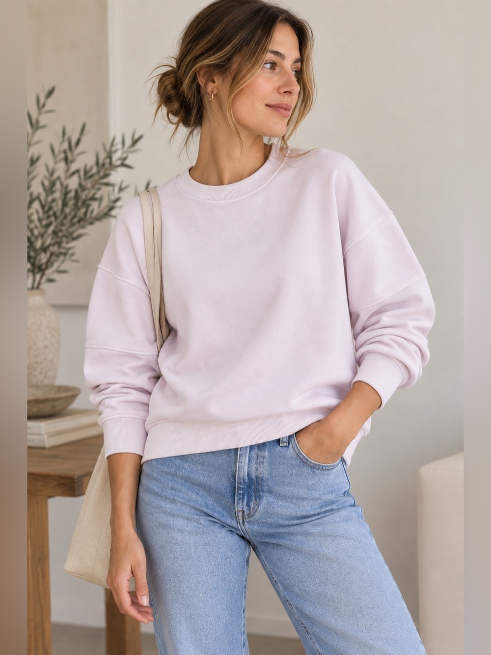 MANGO MNG Pale Blush Crewneck Sweatshirt Size M